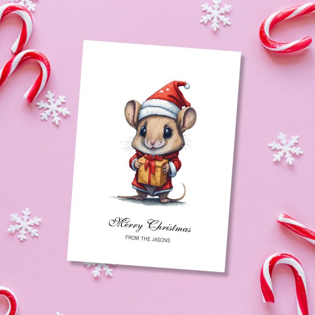 Cute Christmas Mouse Personalised Holiday Card (Cute Christmas Mouse Personalized Holiday Card)