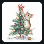 Cute Christmas Mouse Stickers<br><div class="desc">Sweet Christmas Mouse Stickers. 
Mouse themed stickers. Super Cute Mouse decorating a Christmas tree. 
Great for party invitations and stationary. Fun crafting ideas.</div>