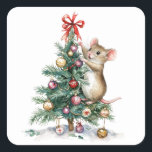 Cute Christmas Mouse Stickers<br><div class="desc">Sweet Christmas Mouse Stickers. 
Mouse themed stickers. Super Cute Mouse decorating a Christmas tree. 
Great for party invitations and stationary. Fun crafting ideas.</div>