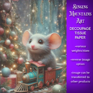 Cute Christmas Mouse Train Ride Decoupage Tissue Paper
