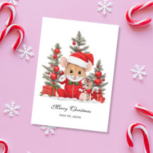 Cute Christmas Mouse with Red Hat Personalised