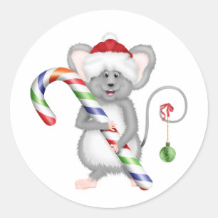 Cute Christmas Mouse with Santa Hat Classic Round Sticker