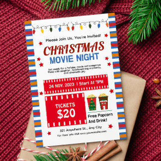 Cute Christmas Movie Night  Invitation