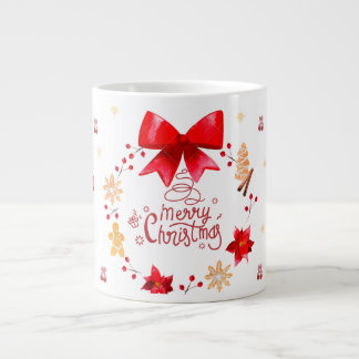 “Cute Christmas Mug with Red Bow Wreath"
