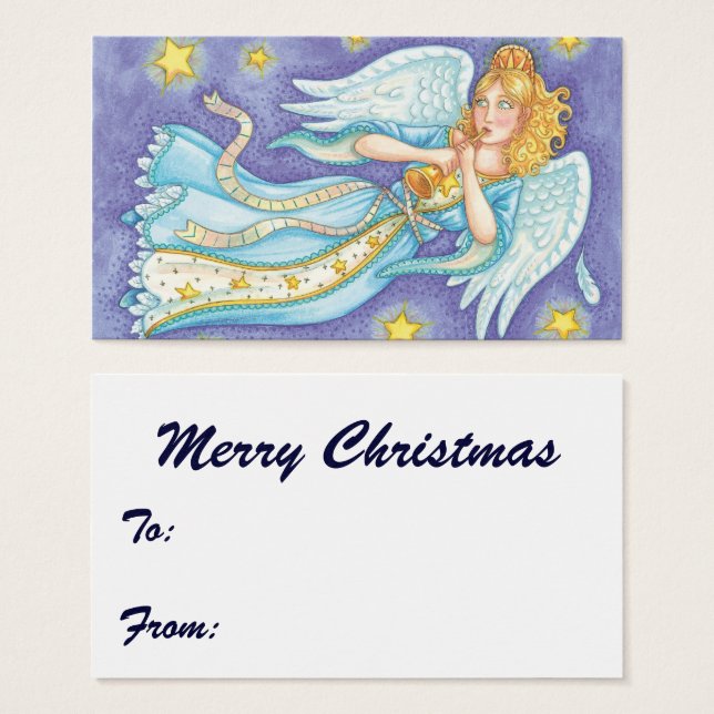 Cute Christmas, Musician Angel Playing Her Horn (Front & Back)