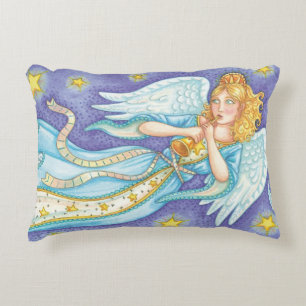 Cute Christmas, Musician Angel Playing Her Horn Decorative Cushion