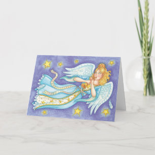 Cute Christmas, Musician Angel Playing Her Horn Holiday Card