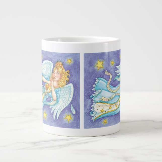 Cute Christmas, Musician Angel Playing Her Horn Large Coffee Mug (Front)