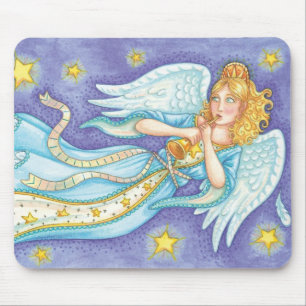Cute Christmas, Musician Angel Playing Her Horn Mouse Mat