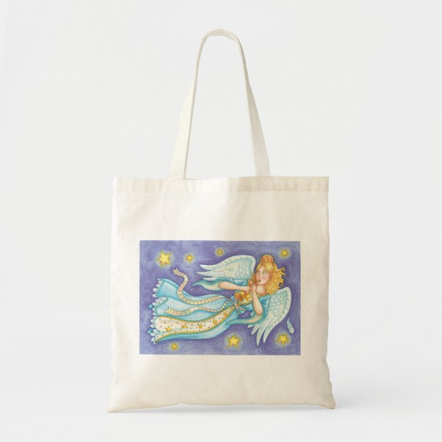 Cute Christmas, Musician Angel Playing Her Horn Tote Bag (Front)