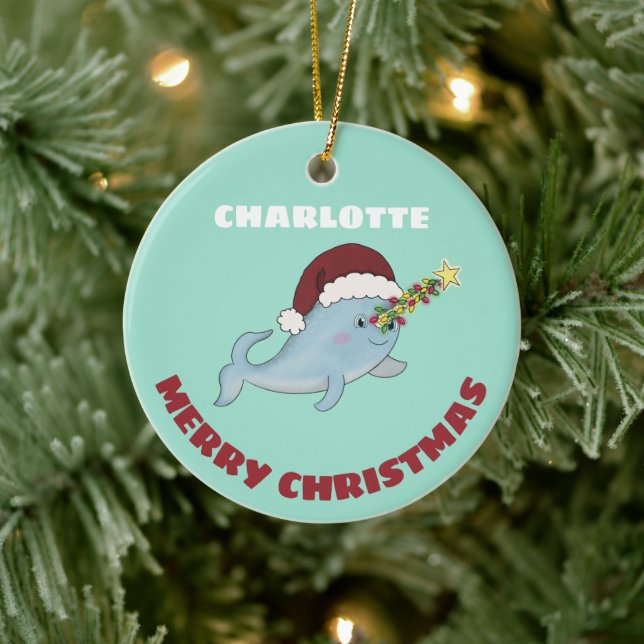 Cute Christmas Narwhal Ceramic Tree Decoration (Tree)