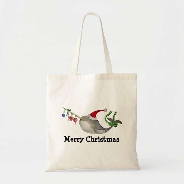 Cute Christmas Narwhal Tote Bag (Front)