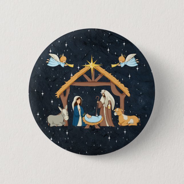 Cute Christmas Nativity 6 Cm Round Badge (Front)