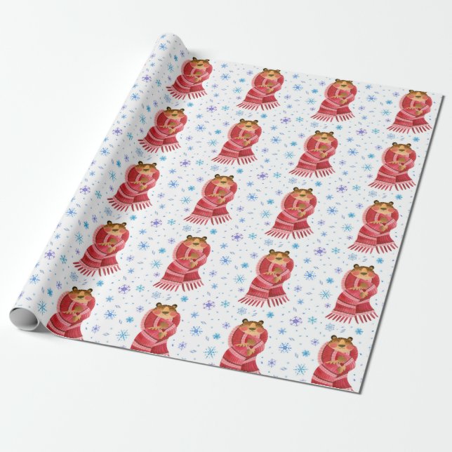 Cute Christmas/New Year Tiger Wrapping Paper (Unrolled)