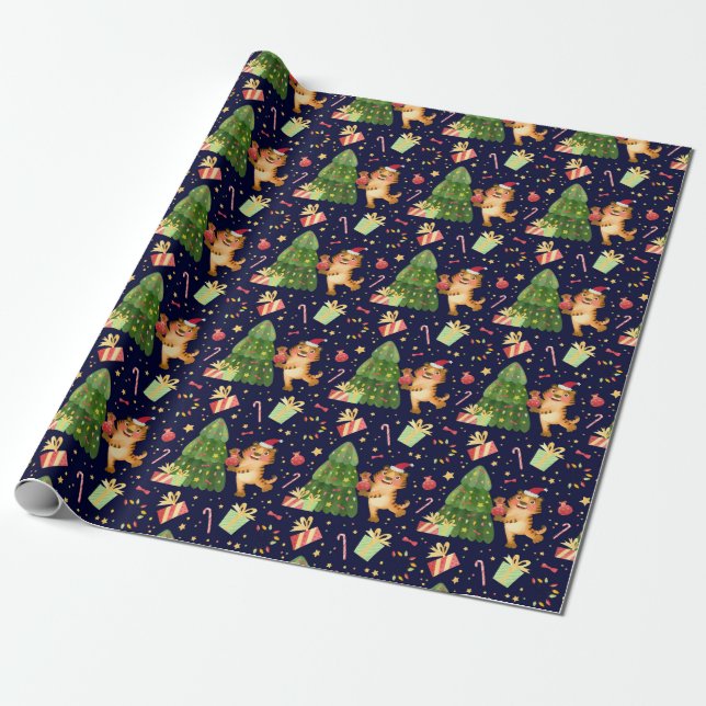 Cute Christmas/New Year Tiger Wrapping Paper (Unrolled)