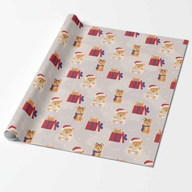 Cute Christmas/New Year Tiger Wrapping Paper (Unrolled)