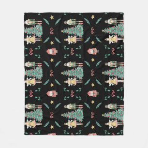 Cute Christmas Nutcracker on a Black Background  Fleece Blanket