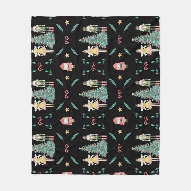 Cute Christmas Nutcracker on a Black Background  Fleece Blanket (Front)