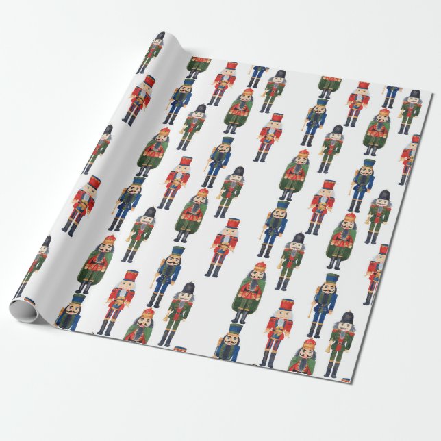 Cute Christmas Nutcracker Pattern Wrapping Paper (Unrolled)