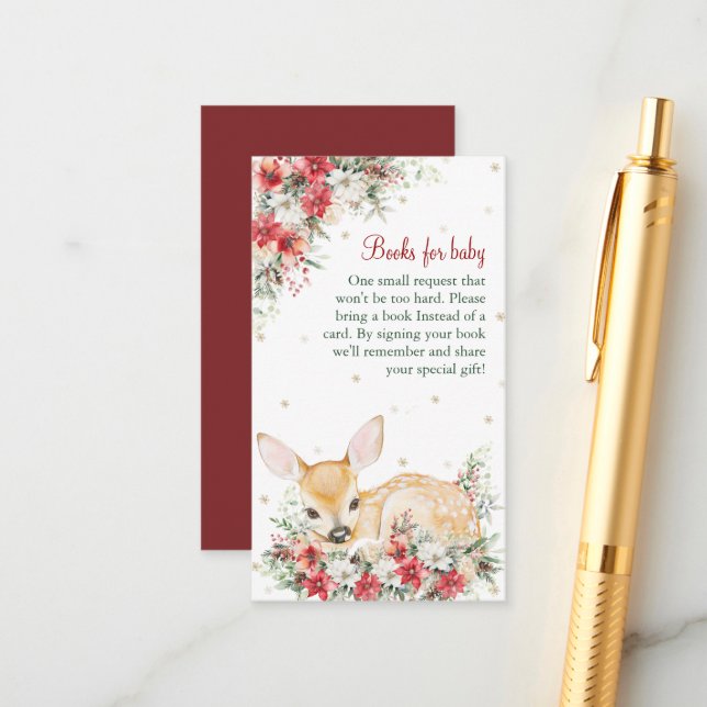 Cute Christmas Oh Deer Baby Shower Books for Baby Enclosure Card (Front/Back In Situ)