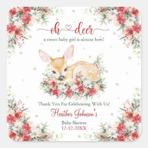 Cute Christmas Oh Deer Baby Shower Square Sticker