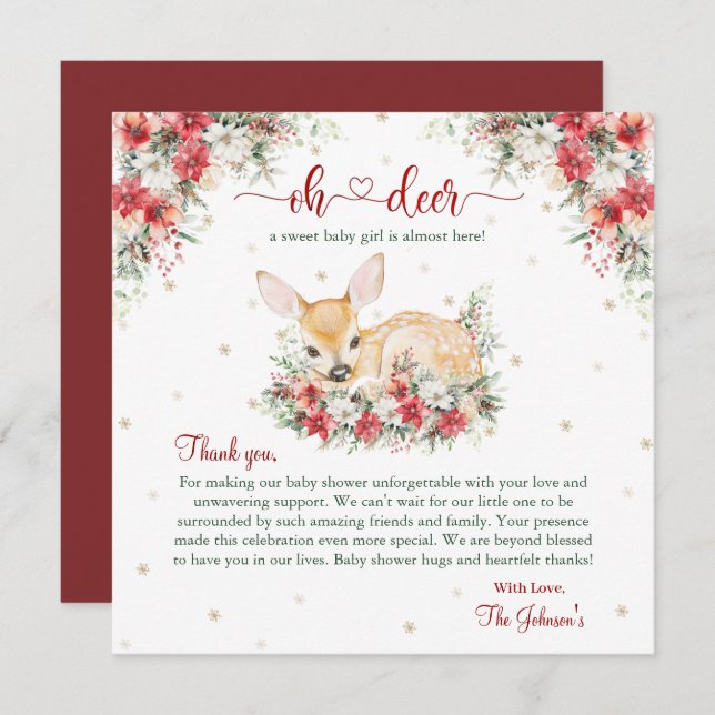 Cute Christmas Oh Deer Baby Shower Thank You (Front/Back)