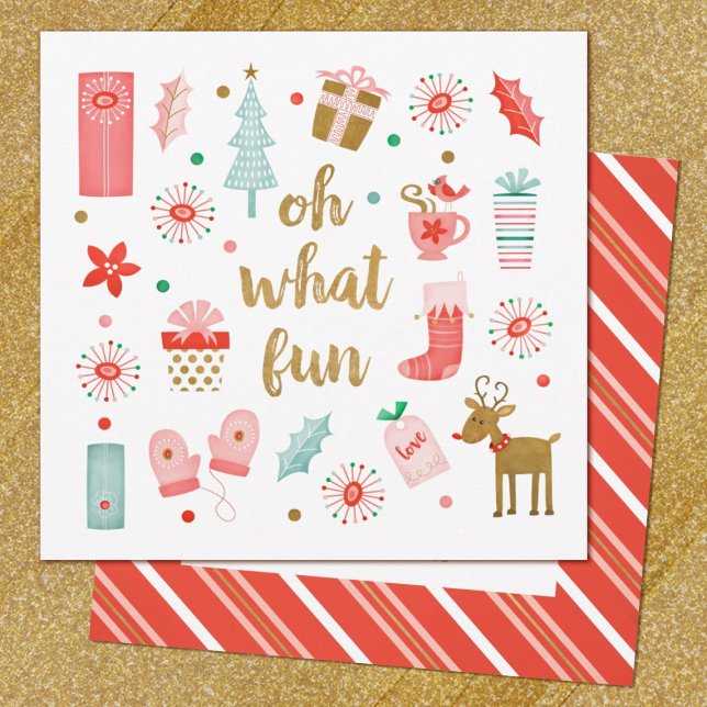 Cute Christmas Oh What Fun Photo Flat Card (A cute Christmas photo holiday card with the saying, Oh What fun, Photo & greeting on the back)
