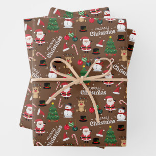 Cute Christmas On Coffee Brown Wrapping Paper Sheet