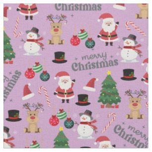 Cute Christmas On Purple Fabric