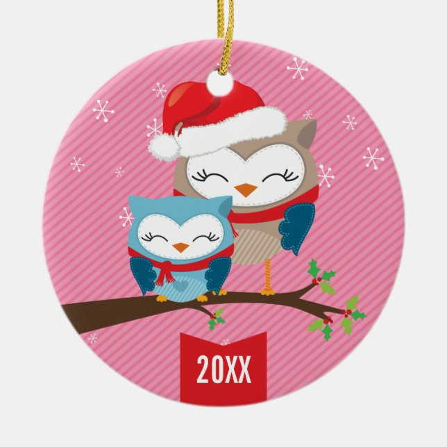 CUTE CHRISTMAS ORNAMENT :: festive owl couple (Front)