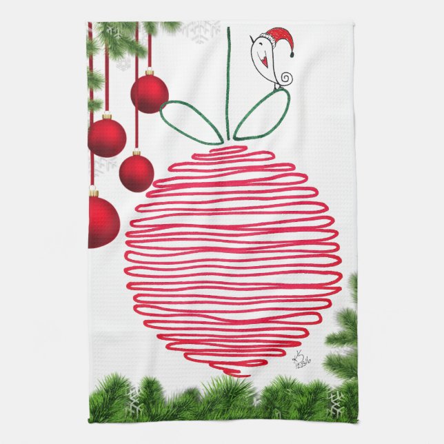 Cute Christmas Ornaments and Birdie Kitchen Towel (Vertical)