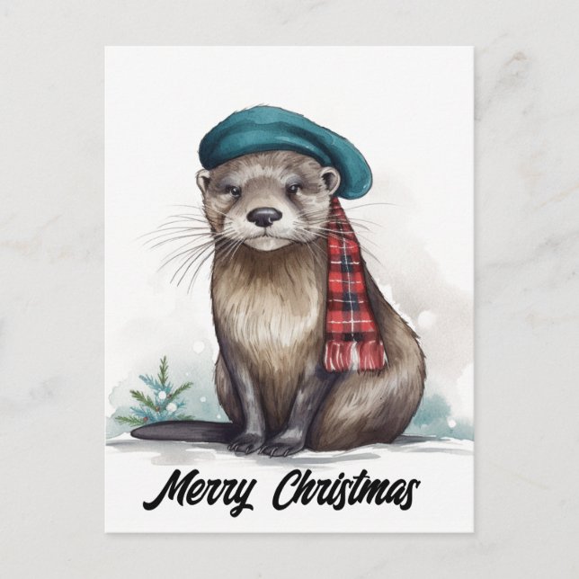 Cute Christmas Otter Holiday Postcard (Front)