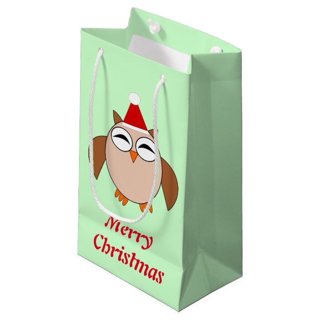 Cute Christmas Owl Custom Gift Bag (Front Angled)
