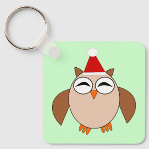 Cute Christmas Owl Custom Key Ring