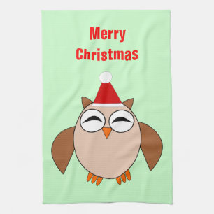 Cute Christmas Owl Customisable Kitchen Towel