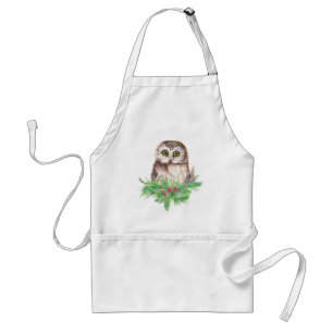 Cute Christmas Owl Humour, Watercolor Bird Standard Apron