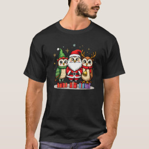 Cute Christmas Owl in Santa Elf and Reindeer Costu T-Shirt