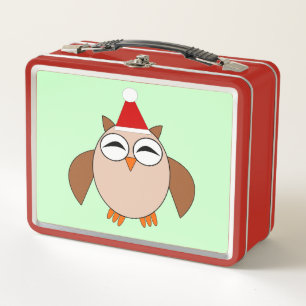 Cute Christmas Owl Metal Lunch Box