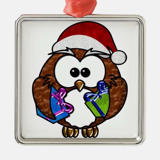 Cute Christmas Owl Metal Tree Decoration (Front)