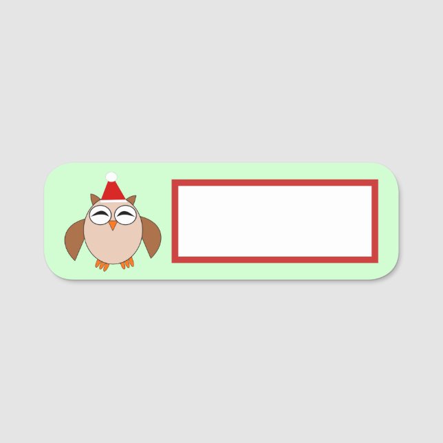Cute Christmas Owl Name Tag (Front)