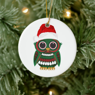 Cute Christmas Owl Plaid Cosy Festive Holiday Ceramic Tree Decoration