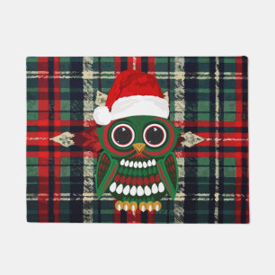 Cute Christmas Owl Plaid Cosy Festive Holiday Doormat