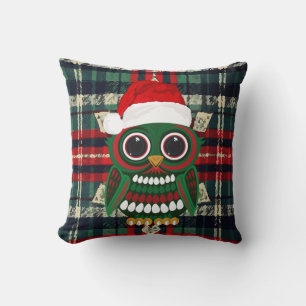 Cute Christmas Owl Plaid Cosy Festive Holiday Home Cushion