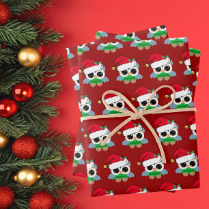 Cute Christmas Owl Red Wrapping Paper Sheet