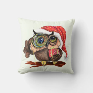 Cute Christmas Owl Throw Pillow