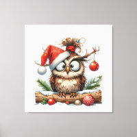 Cute Christmas Owl wearing a santa hat