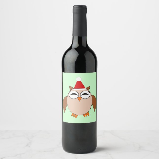 Cute Christmas Owl Wine Bottle Labels (Front)