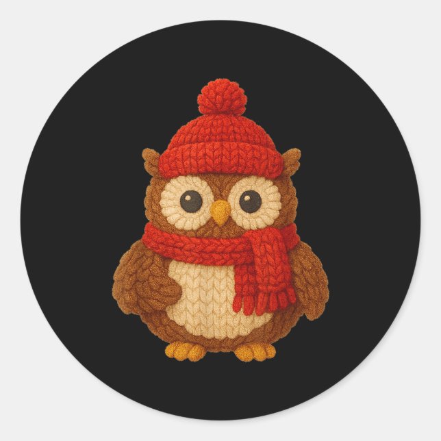 Cute Christmas Owl Winter Snow  Classic Round Sticker (Front)