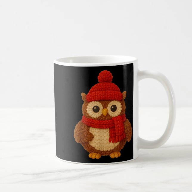 Cute Christmas Owl Winter Snow  Coffee Mug (Right)