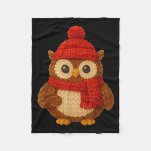 Cute Christmas Owl Winter Snow Fleece Blanket